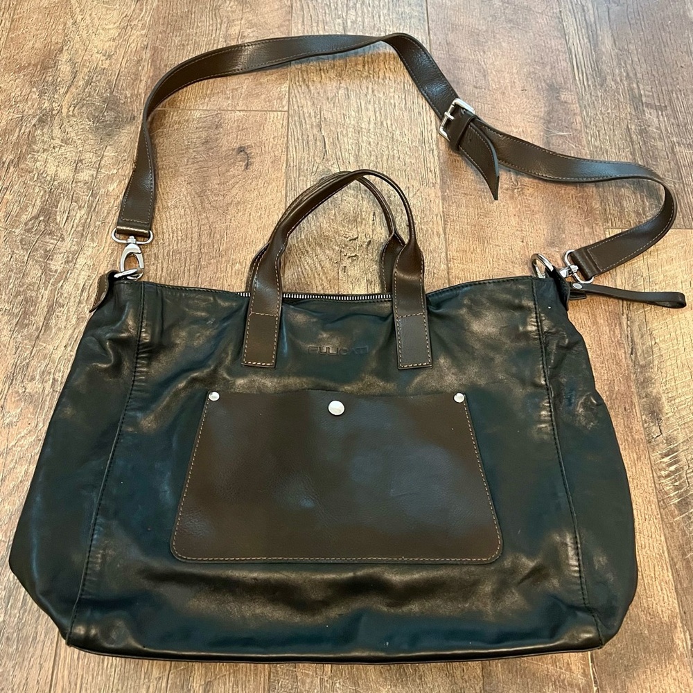 EUC Pulicati Italian Leather Tote in Black with Brown Accents